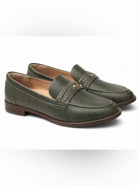 NWT Brioso Frisco Lizard Embossed Leather Loafers Slip On Comfort Green Sz 8